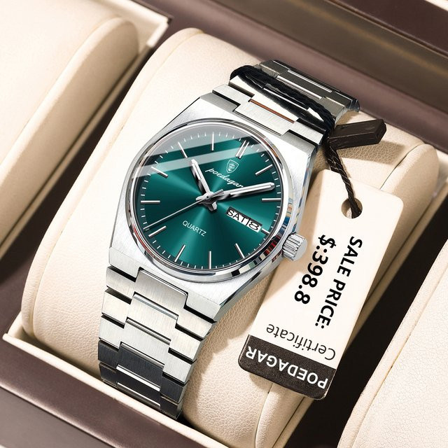 POEDAGAR Armbanduhr Quarz, Edelstahl, Silber, Grün, Damen - Bild 1