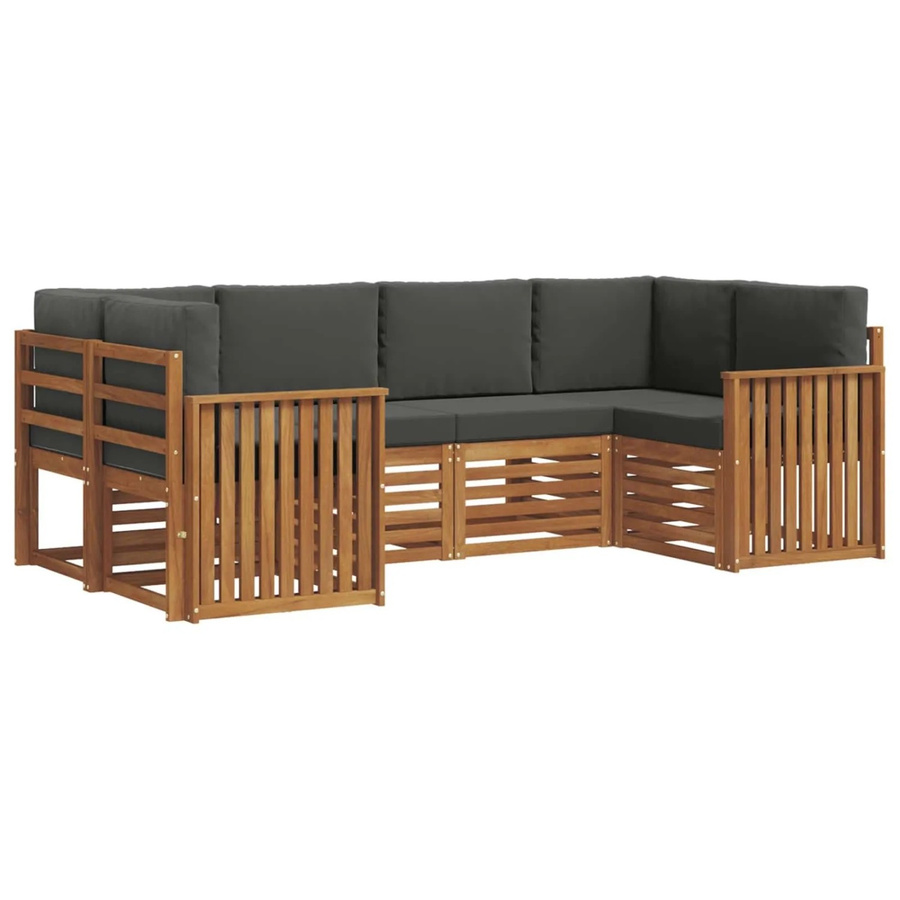 vidaXL Sofagarnitur 20-teilig aus Massivholz Akazie in Natur und Anthrazit mit L-Form und Kissen - Bild 2