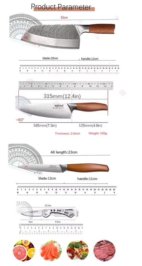 WXCOO Mehrzweck-Kochmesser aus Edelstahl mit Holzgriff als Fleischbeil und Ausbeinmesser für deine Küche - Bild 4