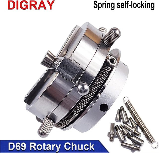 DIGRAY D69 Auto Lock Rotary Attachment CNC Router Laser Gravur Maschine mit Rotary Axis Chuck in Silber für Ringe, Armbänder und Schmuckmarkierungen - Bild 1