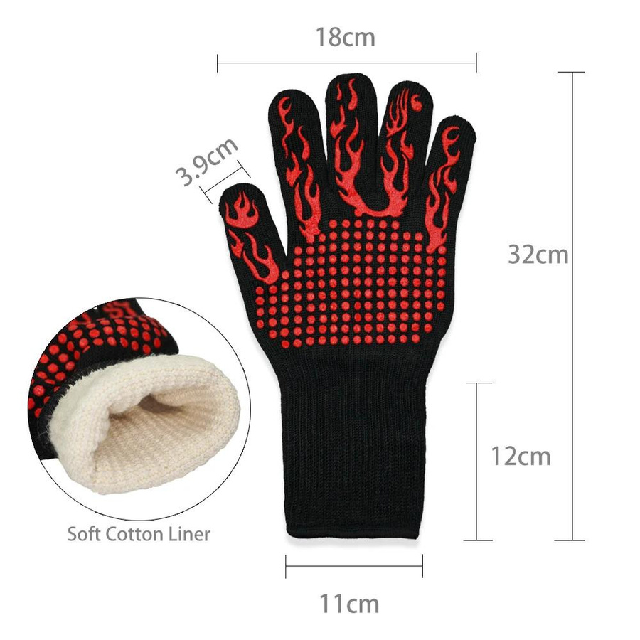 Hitzebeständige Grillhandschuhe aus Silikon und Aramidfaser mit Mikrofaser-Futter, 1 Paar wärmeisolierende Handschuhe für Grill, Kamin und Ofen, Unisex - Bild 2