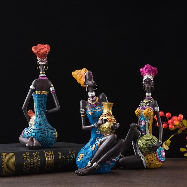 RAKKS Abstrakte afrikanische Frauen-Skulptur aus Kunstharz in Schwarz als Dekoration für dein Zuhause - Bild 1