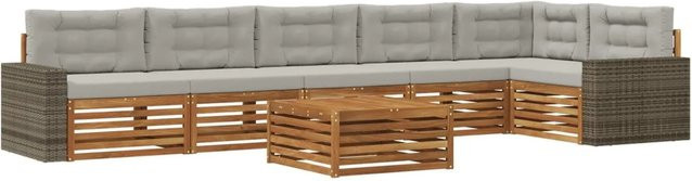 vidaXL Outdoor-Sofagarnitur aus Akazienholz mit 7-teiligem Set in L-Form, Natur und Hellgrau - Bild 1