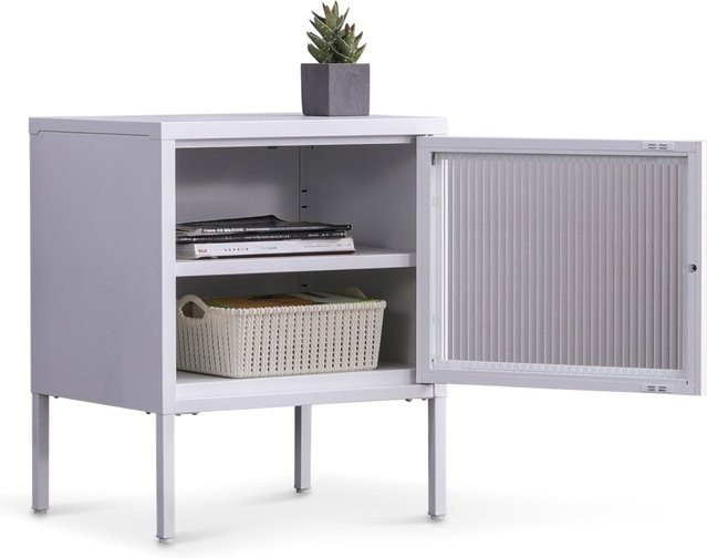 Coemo Nachttisch Tokio Modern in Weiß aus Metall mit Glastür B/T/H: 50 x 40 x 60 cm - Bild 1