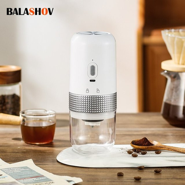 Elektrische Kaffeebohnenmühle von BALASHOV in Weiß mit USB-Aufladung als Mini-Espresso- und Gewürzmühle für deine Küche - Bild 1