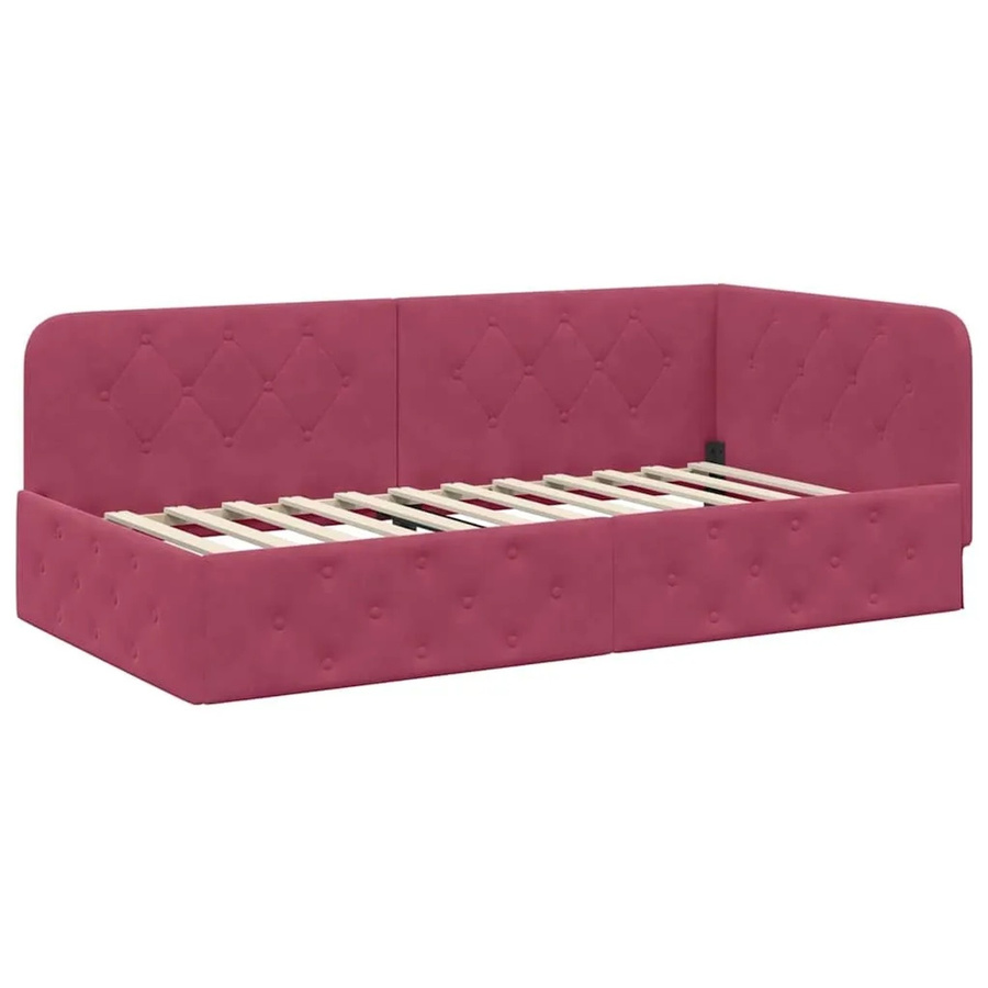 vidaXL Eckbettgestell mit Kopfteil in Rot, Samt, B/T/H: 90 x 200 x 140 cm - Bild 2