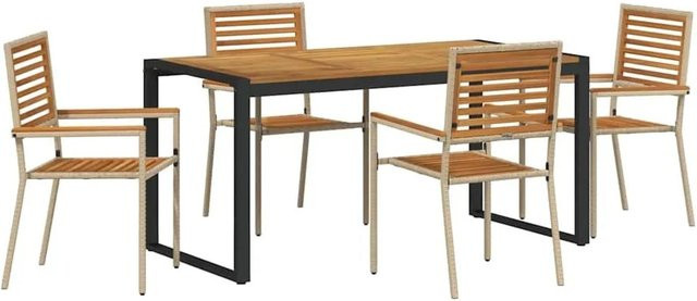 vidaXL Garten Essgruppe aus Poly-Rattan und Akazienholz, 5-teilig, Beige und Braun - Bild 1
