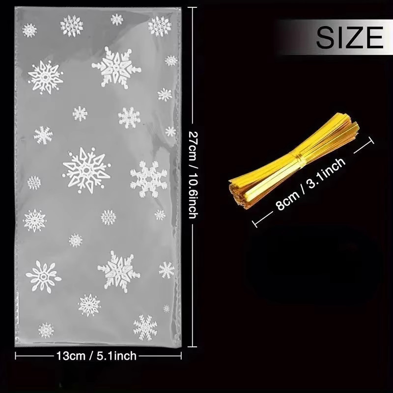 Transparente Kunststoff-Verpackungstaschen mit Schneeflocken-Design für Schmuck und kleine Geschenke, 100 Stück - Bild 2