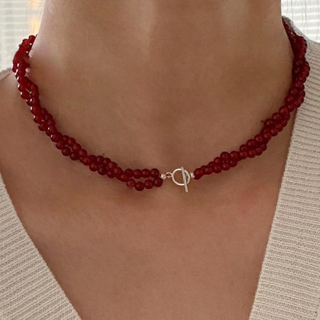 Choker Seilkette, roter Achat Naturstein, Silber, Damen - Bild 1