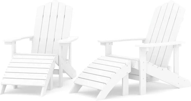 vidaXL Adirondack-Gartenstuhl-Set mit 2 Hockern aus HDPE in Weiß, wetterfest und UV-beständig - Bild 2