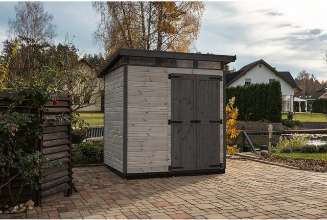 UPYARD Holz-Gartenhaus Strongbox L Grau mit Pultdach und Boden, B/T/H: 190 x 225 x 76 cm - Bild 1