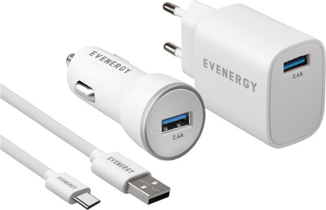 SBS 3 in 1 Reise-Ladeset mit USB-A und USB-C in Weiß - Bild 1