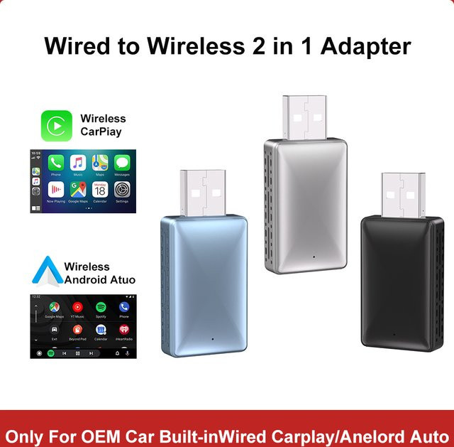 FLIXIVI 2in1 Carplay und Android Auto Adapter für Autos, kabelloses Plug-and-Play Smart Car System, Schwarz - Bild 1