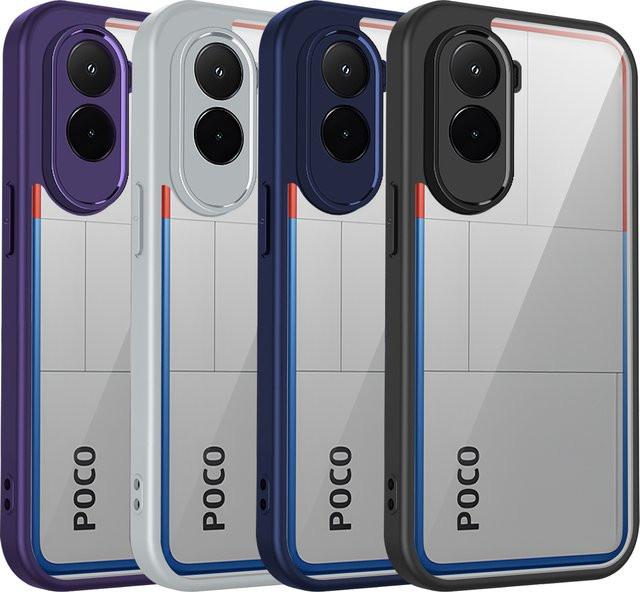 Xiaomi Poco M7 4G und Poco M7 Plus Handyhülle mit matter Rückseite und Luftpolster-Silikon-Bumper in Transparent oder Purple - Bild 1