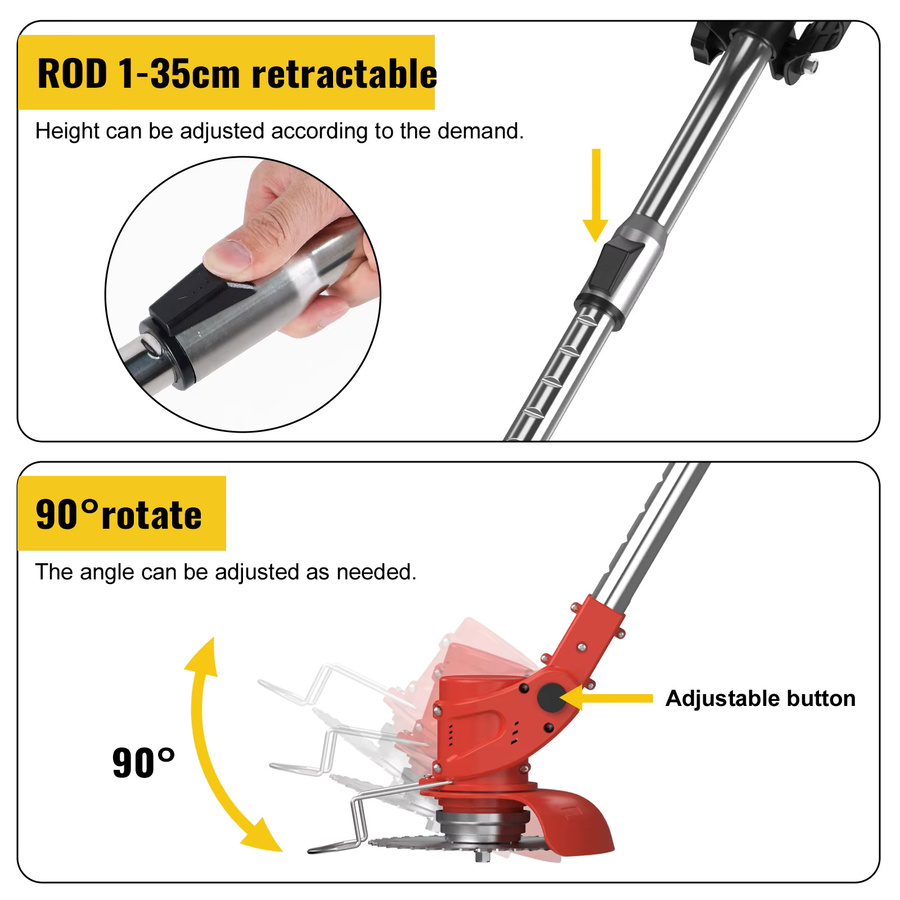 Conentool Akku-Rasentrimmer 21V 650W 8500RPM Rot mit 5 Arten Klingen und Stützrad kompatibel mit Makita LXT - Bild 3