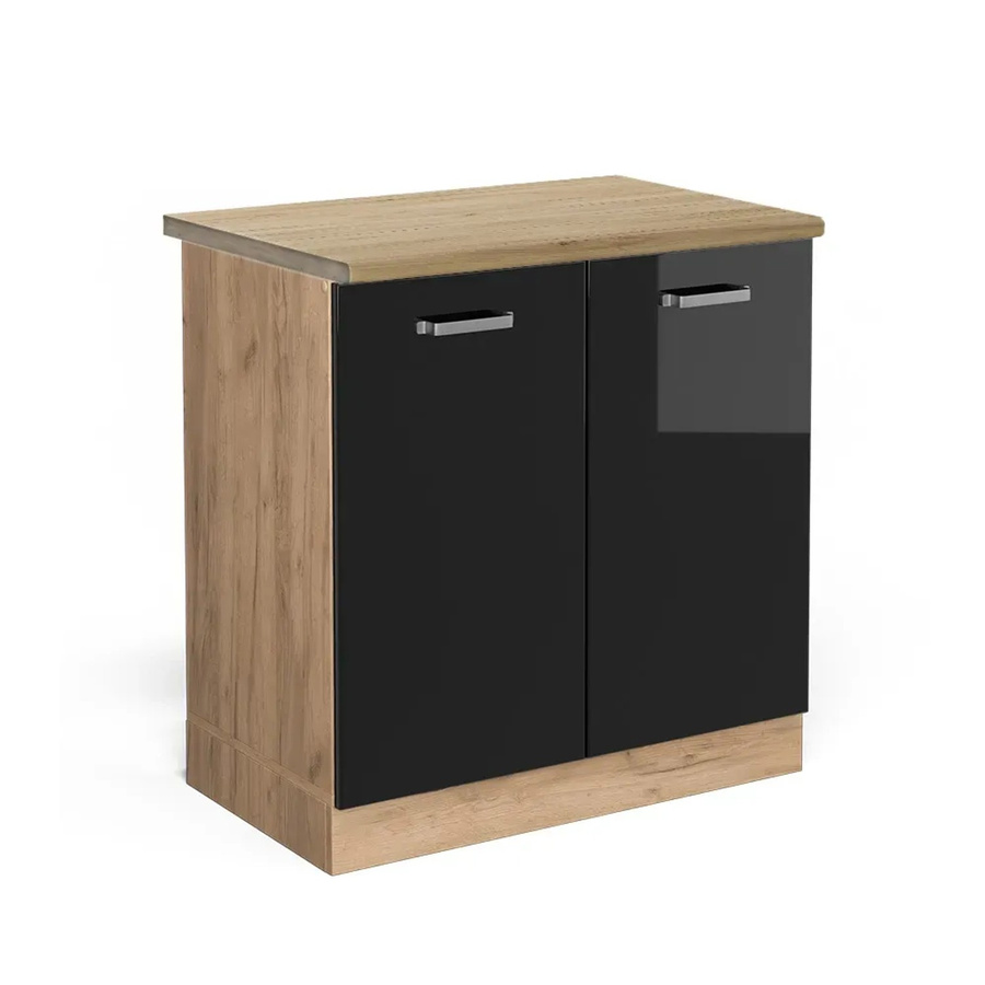 Vicco Spülenunterschrank R-Line in Schwarz Hochglanz und Goldkraft Eiche, B/T/H: 80 x 60 x 81,6 cm - Bild 2