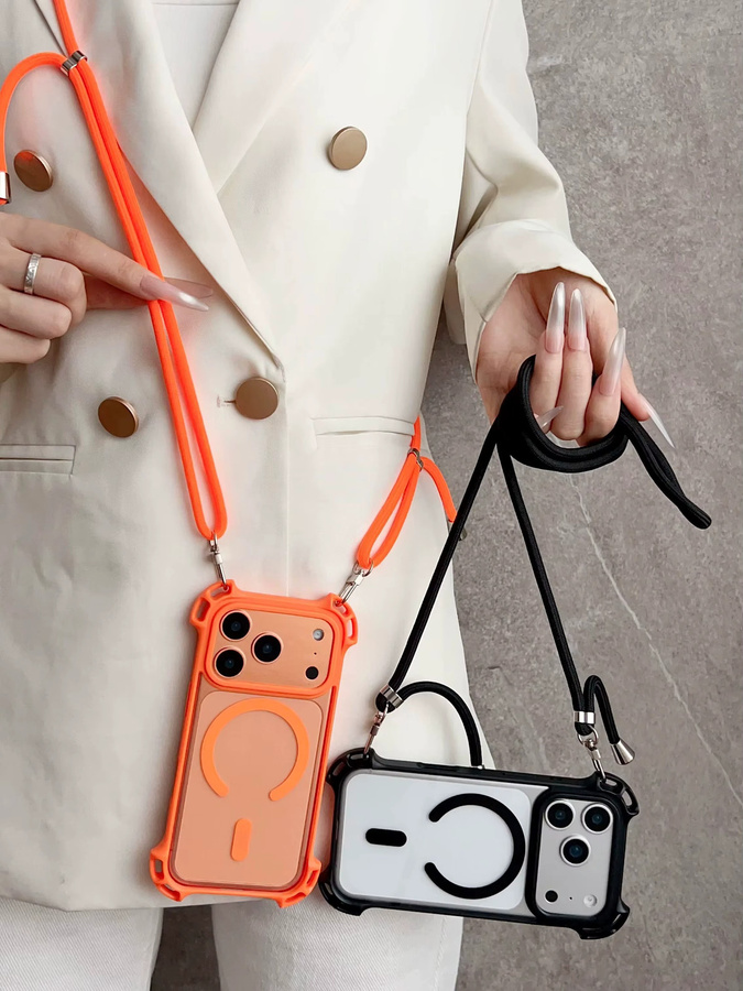 Stoßfeste MagSafe Lanyard-Schutzhülle für Apple iPhone kompatibel mit iPhone 17 Pro Max 16 15 14 13 12 in Transparent oder Orange - Bild 5