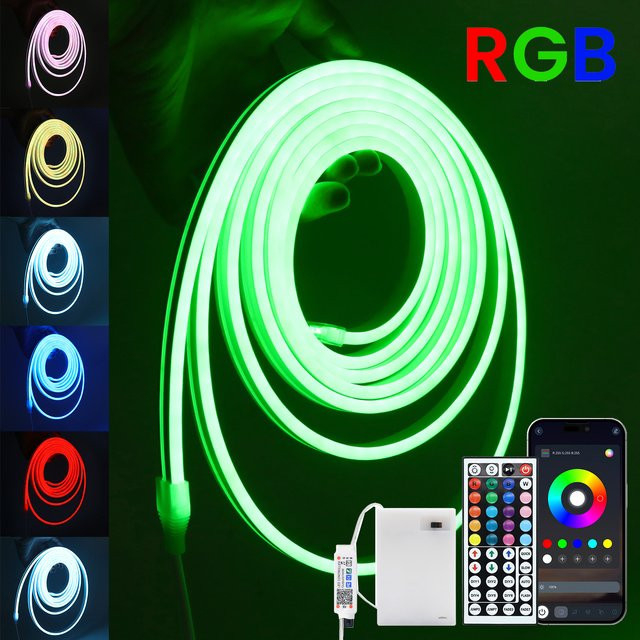 HEGEHE RGB Neon-Flex LED-Streifen, batteriebetrieben, DC 5V, wasserdicht, Bluetooth APP-Steuerung, Multicolor, 6 x 12 mm - Bild 1