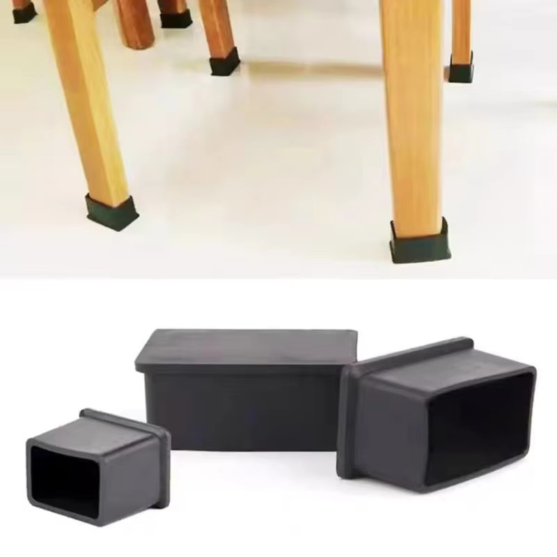 Rutschfeste rechteckige Stuhlbeinkappen aus Silikon in Schwarz als Bodenschoner für Tisch und Stuhlbeine - Bild 2