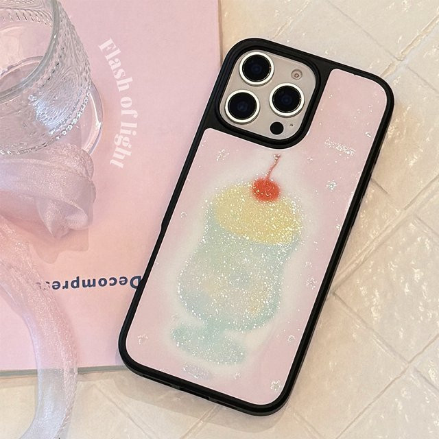 MUQGEW Handyhülle mit Kirschsaft-Design und Glitzer-Effekt für iPhone 12 bis 16 Pro Max, Schwarz und Multicolour, stoßfeste Acryl-Schutzhülle - Bild 1