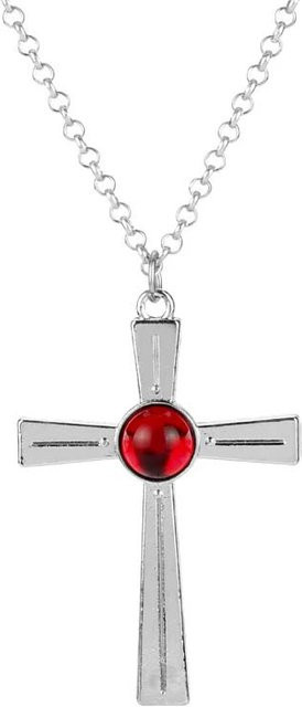 Halskette, roter Kristall, Silber, Metall, Damen - Bild 1