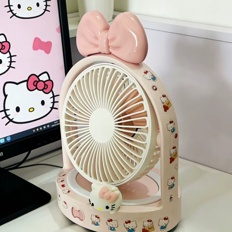 Bandai Hello Kitty USB-Elektroventilator mit Anime-Cartoon-Druck und Nachtlicht in Pink - Bild 3