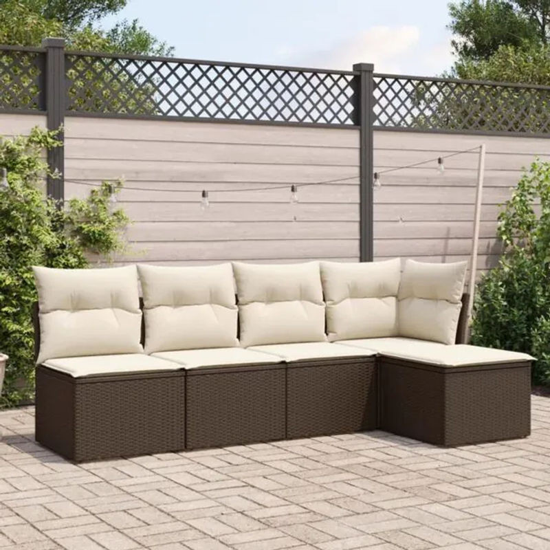 5-tlg. Garten-Sofagarnitur mit Kissen aus Polyrattan in Braun von vidaXL - Bild 1
