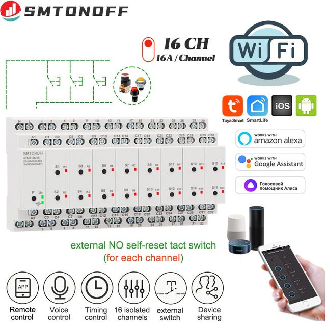 Tuya Smart-Schalter mit 16 isolierten Kanälen, WIFI 16-fach smarter Timer in Weiß mit Sprachsteuerung und Fernbedienung - Bild 1