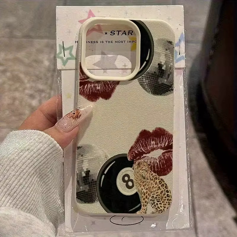 Glitzernde Handyhülle mit rosa Schleife und Disco-Kugel im Party-Stil für Apple iPhone, Lederhülle mit Sternen und Lippenstift-Design in Pink, Schwarz oder Multicolour - Bild 1