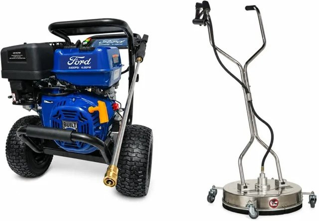 DeTec Ford Benzin Hochdruckreiniger mit 13 PS, 303 Bar und 420 ccm, inklusive 52 cm Flächenreiniger, Blau - Bild 1
