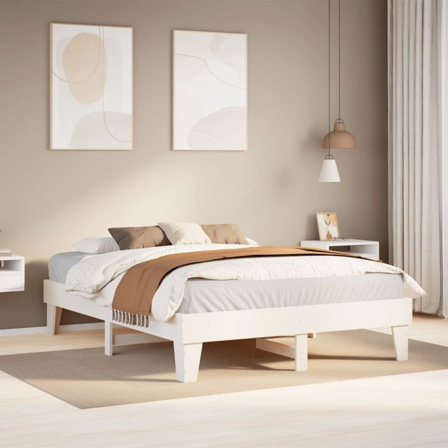 vidaXL Massivholzbett aus Kiefernholz in Weiß, B/T/H: 160 x 200 cm, rustikaler Bettrahmen ohne Matratze - Bild 2