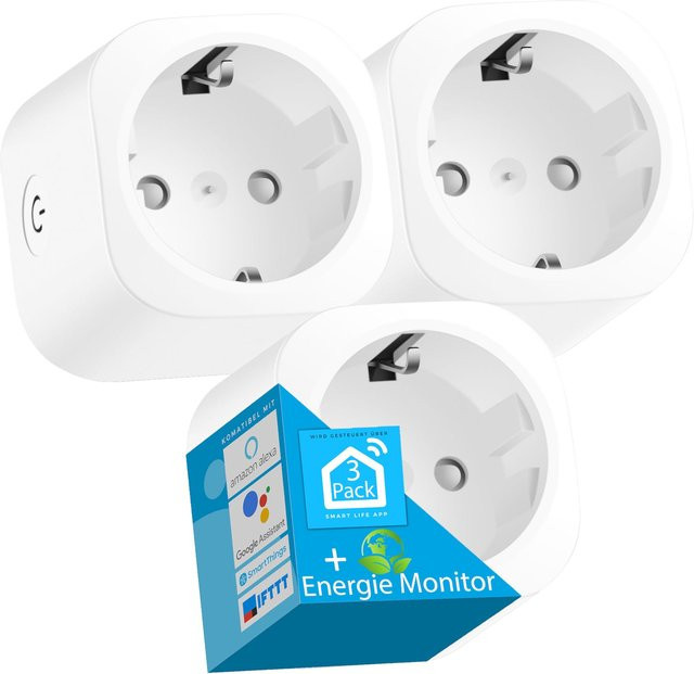 Echos Smart WLAN Steckdose 3er Pack mit Energiemonitor in Weiß - Bild 1