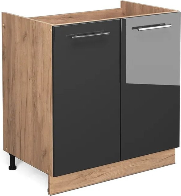 Vicco Spülenunterschrank Fame-Line in Anthrazit Hochglanz und Goldkraft Eiche, Breite: 80 cm, ohne Arbeitsplatte - Bild 1