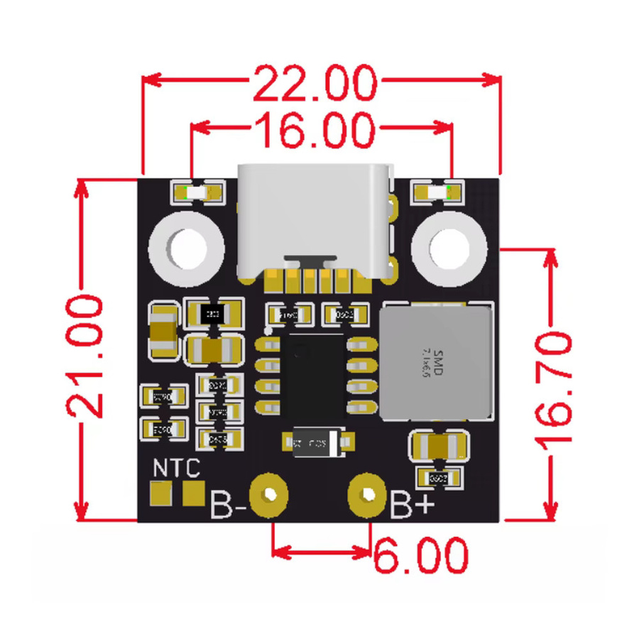Diymore 1S 5V Lade- und Entlademodul mit integriertem Schutz für 18650 Lithium-Batterien, USB-C Typ, Schwarz - Bild 2
