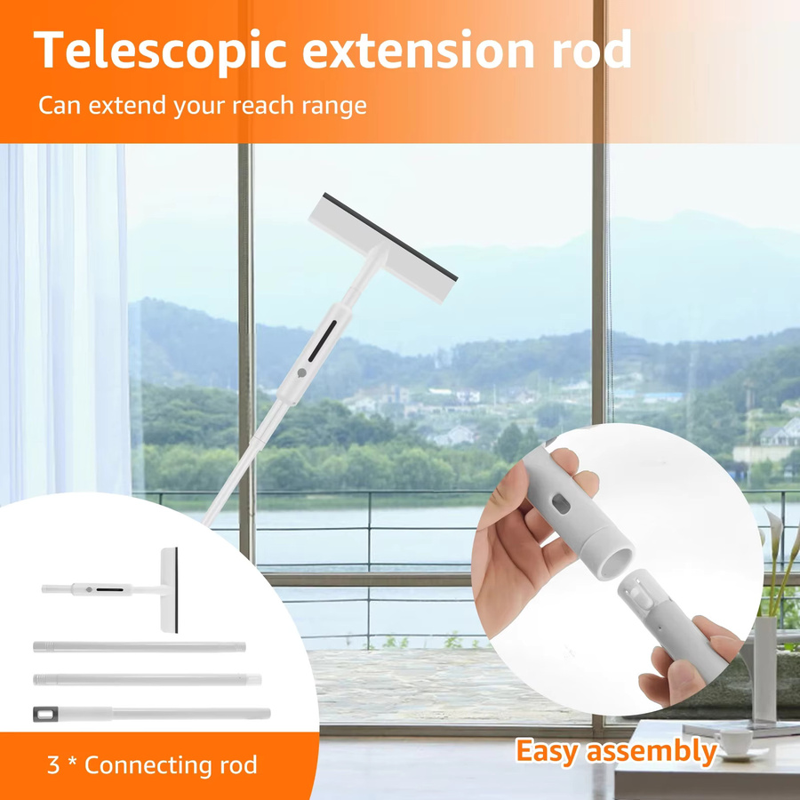 Willstar 2 in 1 Fensterreiniger mit Teleskopstange 145 cm und Rakel in Weiß inklusive 3 Mikrofasertüchern - Bild 2