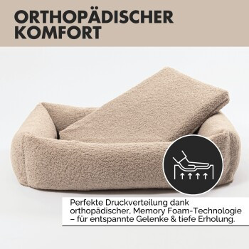 PAW WOW Hundebett SVEN Teddy in Greige mit orthopädischem Schaumstoff und abnehmbarem Bezug, Größe M - Bild 2