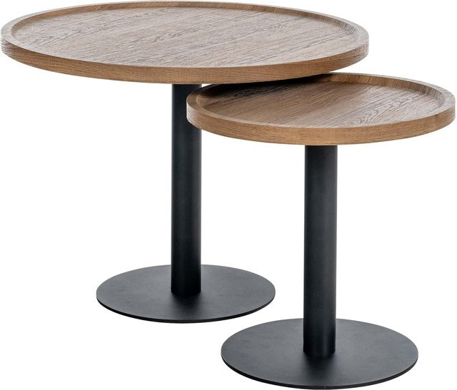 CLP 2er Set Beistelltische Aspen mit runder Holzplatte und matt-schwarzem Metallgestell in Braun und Schwarz - Bild 1