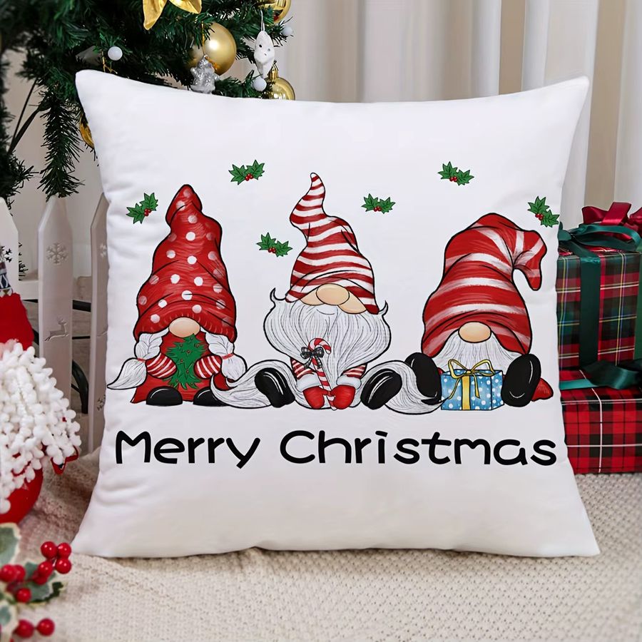 ZZN Kissenbezug Gnome Weihnachtsdekoration Bauernhaus Stil aus weichem Polyester in Weiß - Bild 2