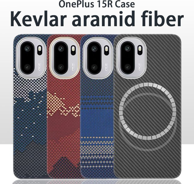 OnePlus 15R Ace 6 Ace 6T Handyhülle aus Kevlar-Aramidfaser und Kohlefaser in Schwarz mit magnetischem Business-Schutz und ultradünner Hartschale - Bild 1