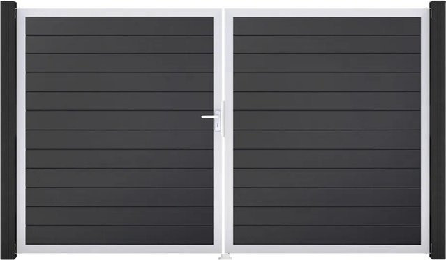 GroJa Tor Basicline Schmal 2-flügelig Anthrazit Rahmen EV1 B: 306 cm, H: 180 cm DIN Links - Bild 1