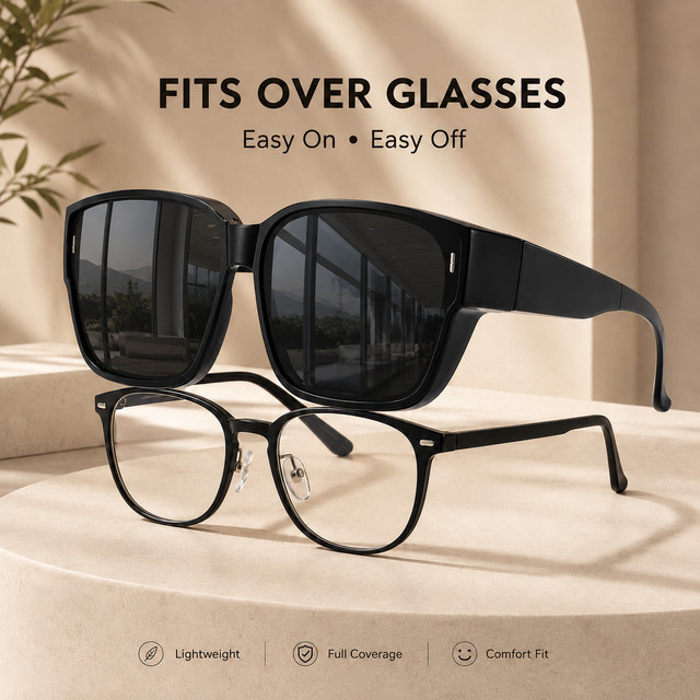 AWGSEE Fitover-Sonnenbrille, Vollrand, Square, Kunststoff, black - Bild 1