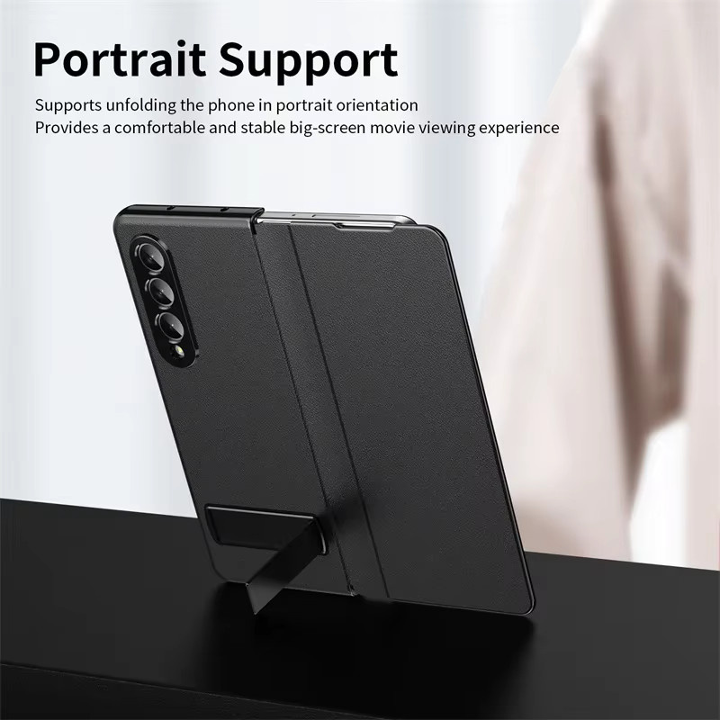 Elegante Leder-Magnet-Schutzhülle für Samsung Galaxy Z Fold 8 7 6 5 4 mit verstellbarem Legierungsständer in Schwarz oder Weiß - Bild 2