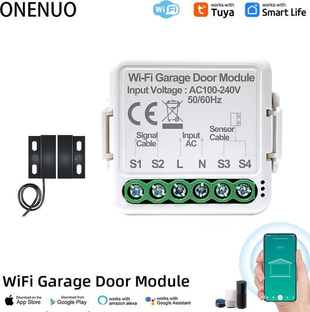 ONENUO WiFi Smart Garagentoröffner Controller Tuya App Automatisierungsmodul in Weiß, kompatibel mit Alexa, Google Home und Siri - Bild 1