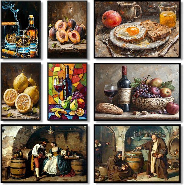 Potdemiel Vintage Leinwanddruck für Weinkeller, Scotch Whiskey, Zigarren und Essen als Wandkunst für deine Küche oder Bar - Bild 1