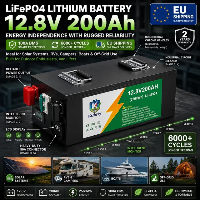 Easun LiFePO4 Batterie 12V 200Ah mit BMS für Solarstromspeicherung, Wohnmobile und Boote - Bild 1