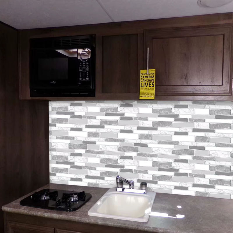 Vividtiles 3D Wandaufkleber in Grau, 10 Blatt geometrische Vinyl-Tapete für Küche und Bad - Bild 3