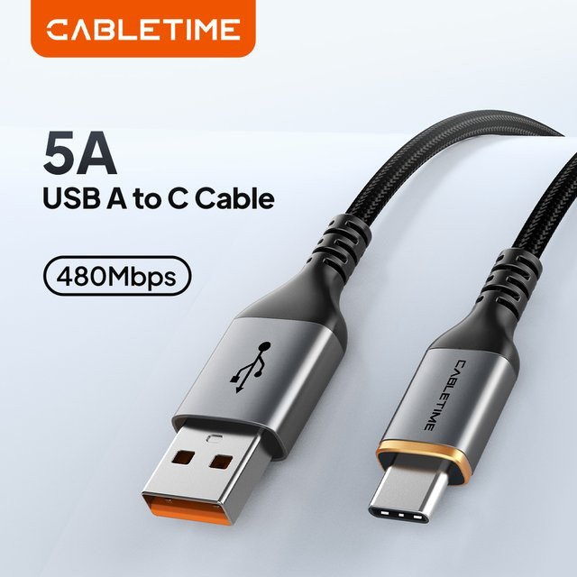 CABLETIME USB Typ-C Schnellladekabel 5A QC3.0 in Schwarz - Bild 1