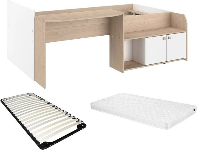 Mivona Bettkombination für Kinderzimmer in Weiß und Beige mit Seitenfächern, B/T/H: 136 x 90 x 203 cm - Bild 1