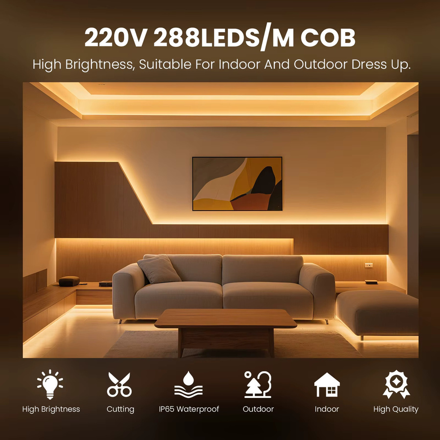 KISUFU COB LED Neon Streifen Licht Weiß, dimmbar, wasserdicht, 220 V mit Schalter und Dimmer-Stecker, 1 m Länge - Bild 2
