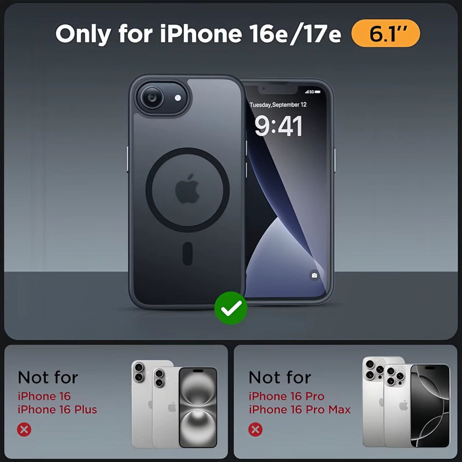 Miracase Schutzhülle für iPhone 17e und iPhone 16e mit MagSafe und Displayschutz, Stoßfest, Schwarz, 6,1 Zoll - Bild 2
